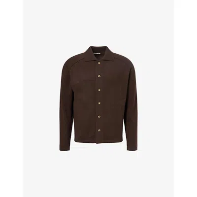 Soft Goat Mens Mocha Shirt-collar Knitted Cashmere Cardigan Xl In Brown