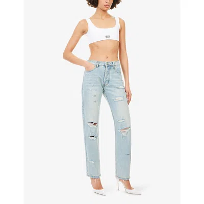 Casey Jean By Jean Vintage Womens Washed Blue Washed Straight-leg Denim Jeans Xs In Blue