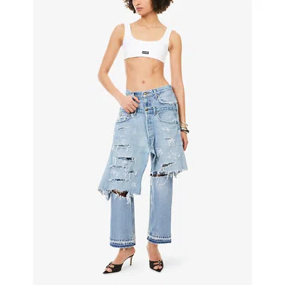 Casey Jean By Jean Vintage Womens Vintage Blue Overlay Straight-leg Denim Jeans In Blue