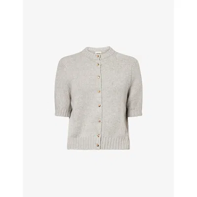 Khaite Womens Heather Grey Nora Round-neck Stretch-cashmere Cardigan In Gray