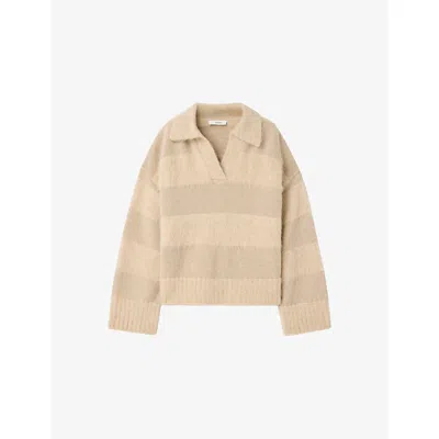 Joseph Womens Powder Take Stripe Brushed Alpaca-blend Jumper In White