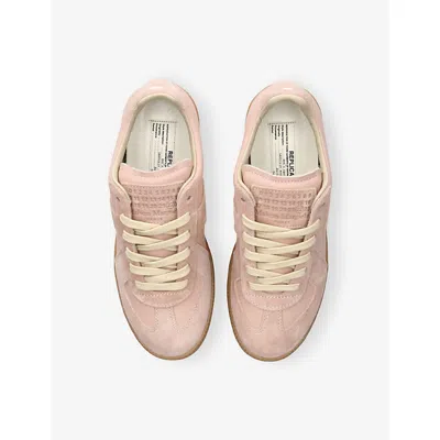 Maison Margiela 'replica' Pink Low Top Sneakers With Suede Details And Logo On The Tongue In Leather Woman In Beige