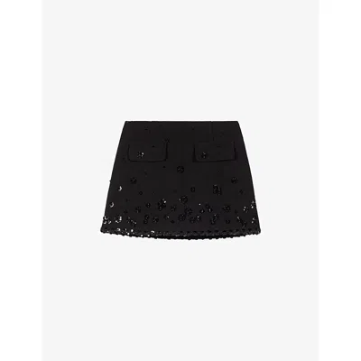 Maje Womens Black Sequin-embellished Stretch-woven Skort In Black