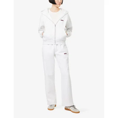 Ru & Rocka Womens Grey / Burgundy Core Straight-leg Cotton-blend Jogging Bottoms In White