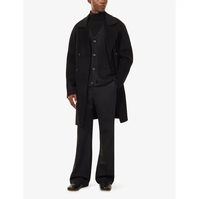 Soft Goat Mens Black Double-breasted Dropped-shoulder Wool And Cashmere-blend Coat In Black