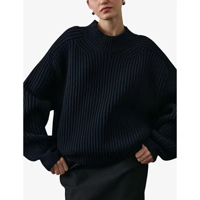 Soeur Womens Navy Flamand Oversized-fit Merino-wool Jumper In Blue