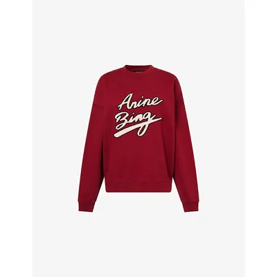 Anine Bing Womens Cabernet Miles Chenille-patch Cotton-jersey Sweatshirt In Burgundy