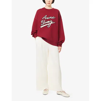 Anine Bing Womens Cabernet Miles Chenille-patch Cotton-jersey Sweatshirt In Burgundy