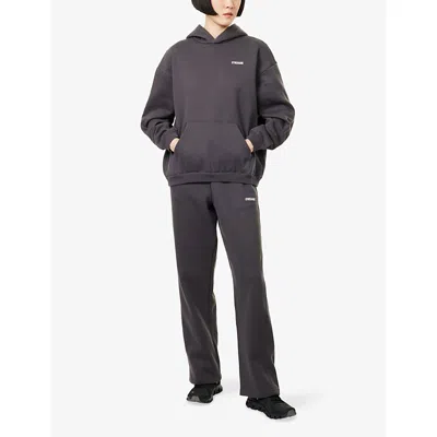 Gymshark Womens Gs Onyx Grey Cosy Luxe Brand-print Woven Hoodie In Gray