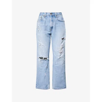 Casey Jean By Jean Vintage Womens Vintage Blue Distress/bum Rip Straight-leg Denim Jeans Xs In Blue