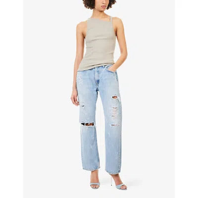 Casey Jean By Jean Vintage Womens Vintage Blue Distress/bum Rip Straight-leg Denim Jeans Xs In Blue