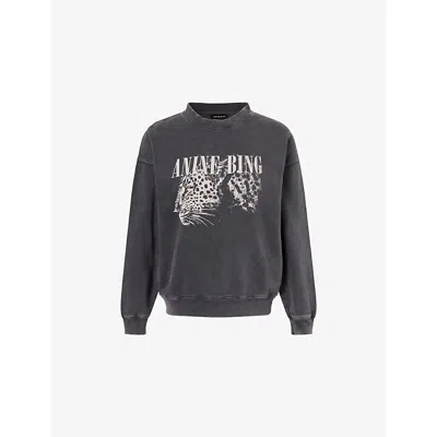Anine Bing Womens Washed Black Spencer Leopard Cotton-jersey Sweatshirt In Black
