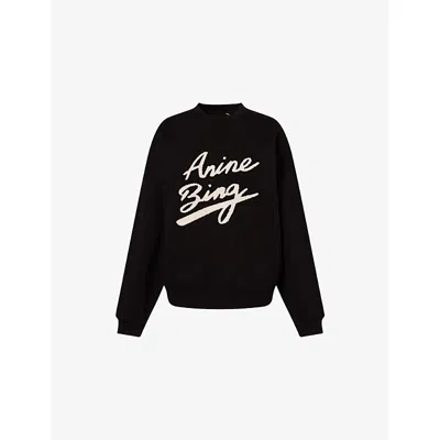 Anine Bing Womens Black Miles Chenille-patch Cotton-jersey Sweatshirt In Black