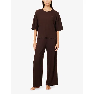 Lounge Womens Chocolate Soft Waffle Relaxed-fit Woven Pyjama Top Xs In Brown