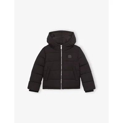 Reiss Black 13-14 Yrs Monogram Hooded Relaxed Puffer Jacket In Black