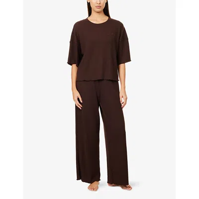 Lounge Womens Chocolate Soft Waffle Wide-leg High-rise Woven Pyjama Bottoms In Brown