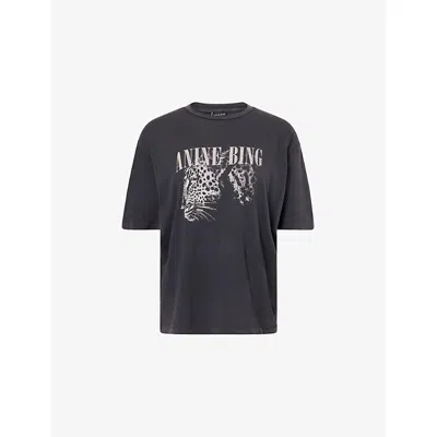 Anine Bing Womens Washed Black Cohen Brand-print Cotton-jersey T-shirt In Black