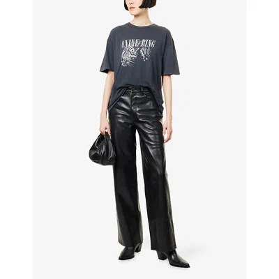 Anine Bing Womens Washed Black Cohen Brand-print Cotton-jersey T-shirt In Black