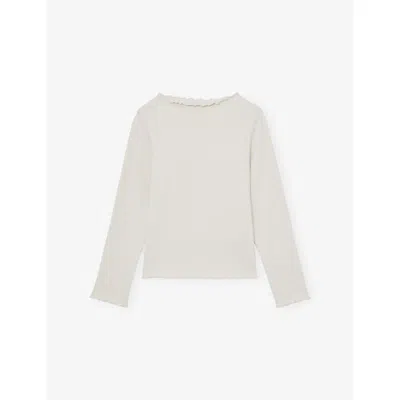 Reiss Ecru Brittany Lettuce-trim Stretch-cotton Top In Neutral