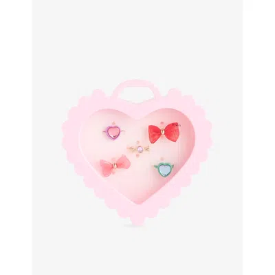 Stych Accessories Multi Lght Statement Jewel Pack Of Five Rings Gift Box In Pink