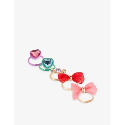 Stych Accessories Multi Lght Statement Jewel Pack Of Five Rings Gift Box In Pink