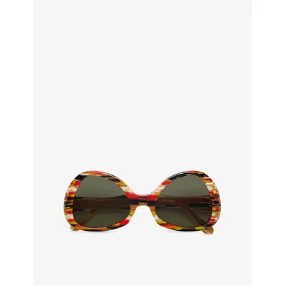 Retro Super Future Womens Anu Ohia Stripes Oversized-frame Acetate Sunglasses In Brown