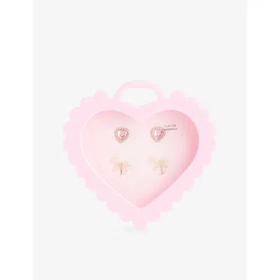 Stych Accessories Multi Brt Unicorn & Heart Pack Of Two Clip-on Earrings Gift Box In Pink