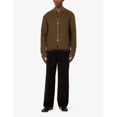 Soft Goat Mens Olive Ribbed-collar Wool And Cashmere-blend Bomber Jacket Xl In Brown