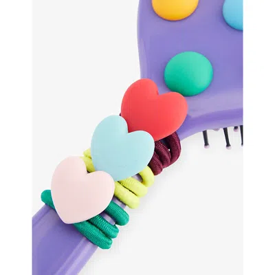 Stych Accessories Purple Spot Hairbrush With Hairbands Set In Purple