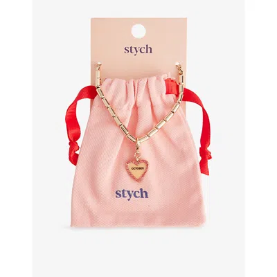 Stych Accessories Multi Lght October Birthstone And Month Zinc And Acrylic Charm Necklac In Gold