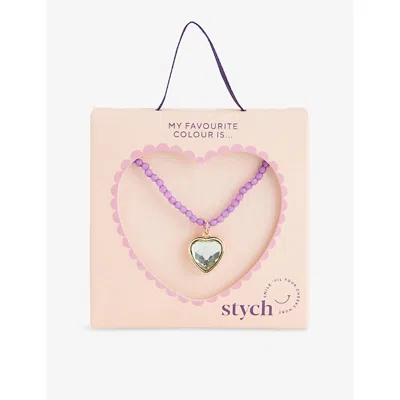 Stych Accessories Purple Heart Gem Colour Favourite Metal And Acrylic Beaded Necklac In Purple