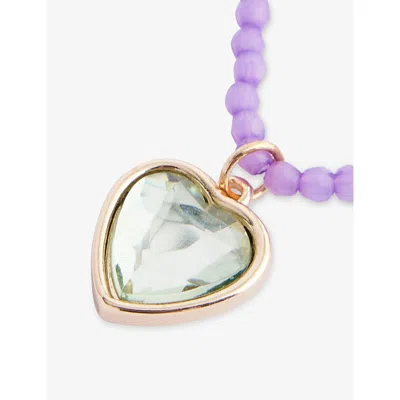 Stych Accessories Purple Heart Gem Colour Favourite Metal And Acrylic Beaded Necklac In Purple