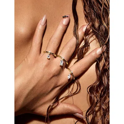 Phoria Womens Silver/white Mini Pierced Sterling-silver And Marquise-cut White Topaz Drop Ring In Silver