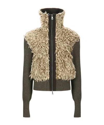 Andersson Bell Fur Combo Knit Cardigan In Brown
