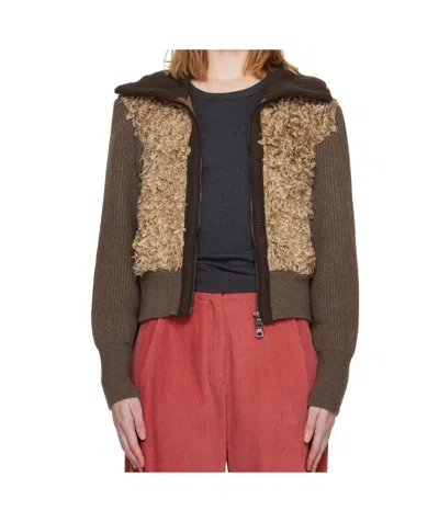 Andersson Bell Fur Combo Knit Cardigan In Brown