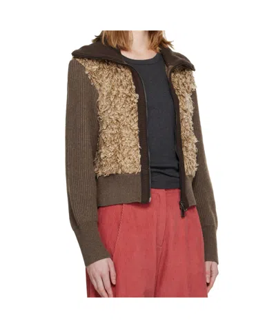 Andersson Bell Fur Combo Knit Cardigan In Brown
