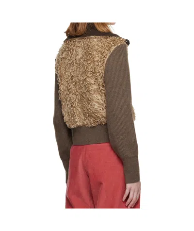 Andersson Bell Fur Combo Knit Cardigan In Brown