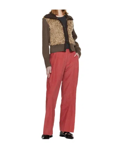 Andersson Bell Fur Combo Knit Cardigan In Brown
