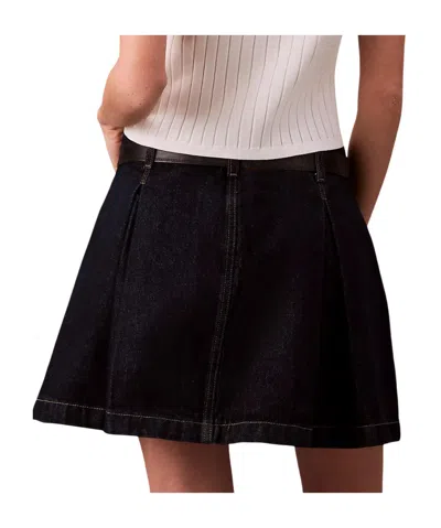Calvin Klein A-line Denim Mini Skirt In Black