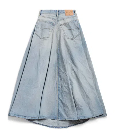 Balenciaga Women's Godet Maxi Skirt In Dirty Light Blue In Blue