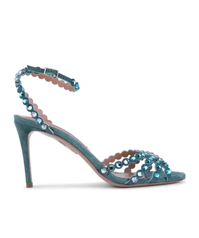 Aquazzura Tequila 105 Crystal-embellished Leather Sandals In Blue