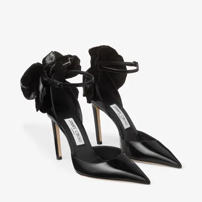 Jimmy Choo Marja 100 Pumps Decorative Bow Glossy In Black