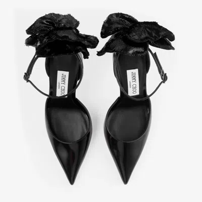 Jimmy Choo Marja 100 Pumps Decorative Bow Glossy In Black