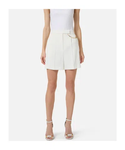 Elisabetta Franchi White Shorts With Chain Detail On The Front And Front Concealed Closure In Viscose Stretch Woman