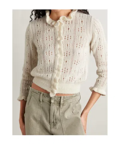 Doen Claudie Ruffled Pointelle-knit Alpaca-blend Cardigan In Neutral