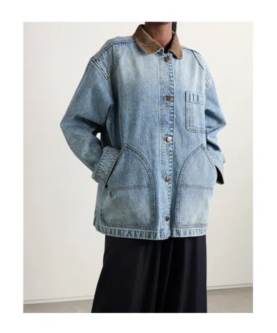 Doen Pascual Corduroy-trimmed Denim Jacket In Blue