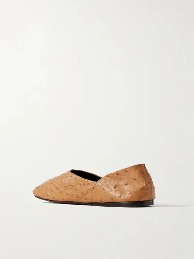 Khaite Jane Ostrich Leather Flats In Brown