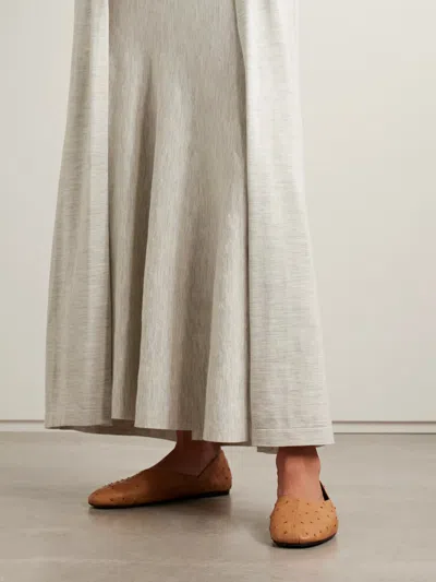 Khaite Jane Ostrich Leather Flats In Brown