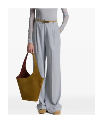 Alberta Ferretti High Waist Pleated Trousers Belt Loops In Blue