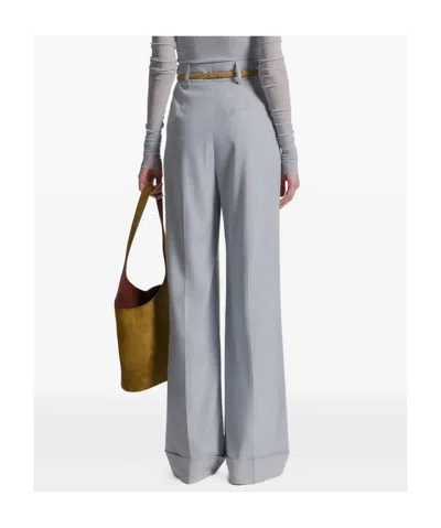 Alberta Ferretti High Waist Pleated Trousers Belt Loops In Blue